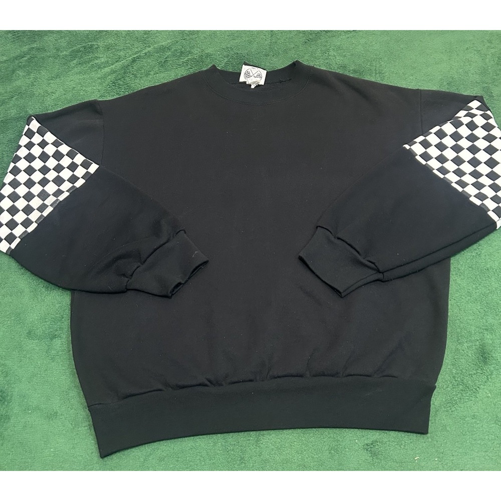 Vintage 90s Winners Circle Checkered Black Crewneck Sweatshirt Mens M USA